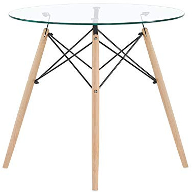 EGGREE Esstisch Möbel aus Glas, rund, skandinavisches Design, Beine aus Holz und Gestell aus Metall, 80 x 80 x 75 cm
