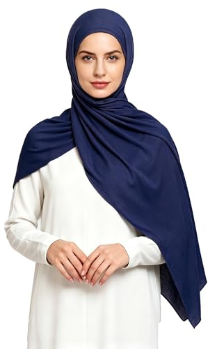 Lina & Lily Hijab Mujer de Jersey Modal, Bufanda Musulmana, Pañuelo para la Cabeza (Azul Marino)