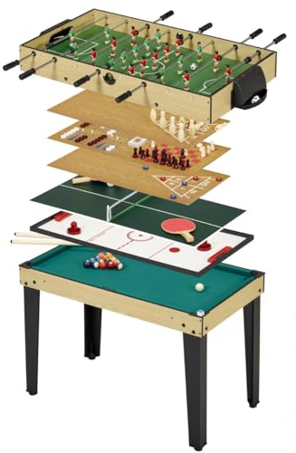 Table de Jeux 10 en 1 - Baby Foot - Billard - Ping Pong - Hockey - Bowling - Cartes - Structure Bois - Accessoires Inclus
