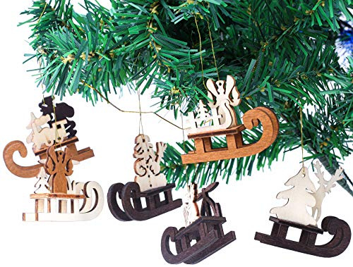 BRUBAKER 6-teiliges Set Schlitten Holzanhänger | Baumschmuck für den Weihnachtsbaum - Weihnachtsanhänger Christbaumschmuck aus natürlichem Holz