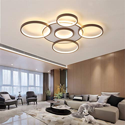 JINWELL LED Deckenleuchte Modern Kronleuchte Creative Pendelleuchte Deckenlampe Deckenstrahler Acryl Lampenschirm Modern Elegant Matt Aluminium Deckenleuchte (6 Rings/74W, Brown)