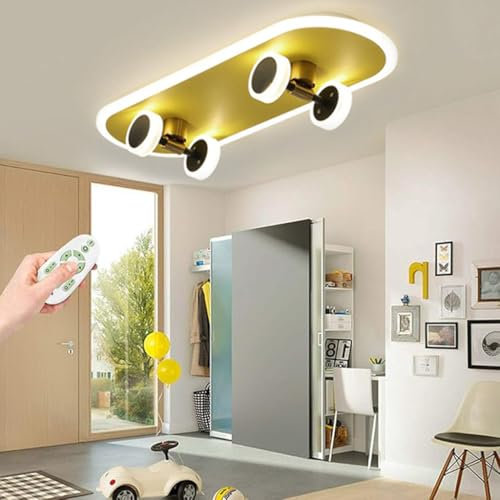 LED Kinder Deckenlampe Moderne Kinderzimmer Cartoon Skateboard Deckenleuchte Jungen Und Mädchen Deckenlicht Dimmbar 32W Acryl Kronleuchter Schlafzimmer Wohnzimmer Kindergarten Innenbeleuchtung Lampe,B