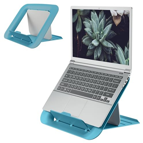 Leitz Höhenverstellbarer Laptopständer, Kompakte Laptop-Erhöhung mit 4 Höhen für 13“-15“ Notebooks, 80% recycelter Kunststoff & 100% recyclebar, IGR-zertifiziert, Ergo Cosy Serie, Blau, 64260061 | Höhe 162 - 176 mm, blau