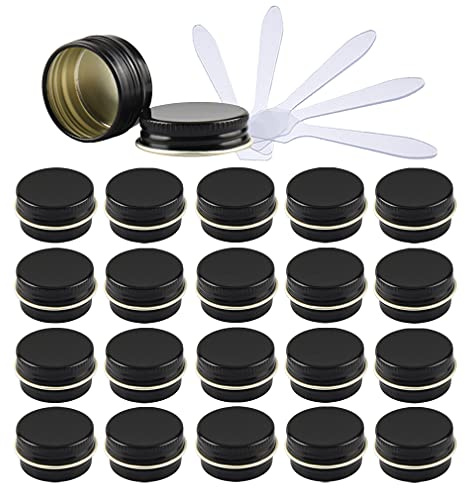 ZEOABSY 24 Stück 5ml Schwarz Aluminium Leer Döschen Runde Alu Dosen mit Schraubdeckel Cremedose Schraubdose Aludose Tins für Kosmetik Kerze Salben 6X Spatel
