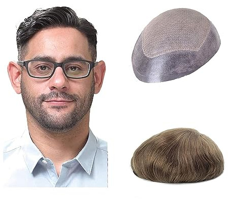 Lordhair Knotenlos Toupet für Männer, Haut Eben Injiziert Mensch Haar System, Basisgröße 8x10 Zoll Leichte Mittlere Dichte Herren Haarteil