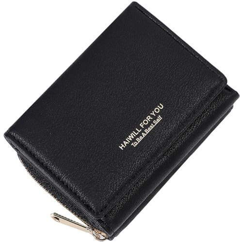 HAIWILL Mini Geldbörse Damen Leder Kleines Portemonnaie Gross Kapazität Geldbeutel Klein Geldtasche Damengeldbörsen Viele Fächer (Schwarz)