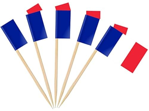 AhfuLife 100 Stück Frankreich Zahnstocher Flaggen, Französische Deko Fahne Klein Mini Zahnstocher für 2026 WM Euro Fußball Eurovision Party Olympische Cupcake Topper Toothpick Cocktail Pub Deko