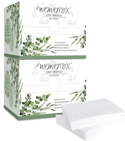 WOWOTEX Disposable Face Towel Biodegradable Large Dry Face Wipes 120 Count/2 Box Extra Thick Soft Clean Facial Towels for Sensitive Skin, Makeup Removing, Facial Cleansing, Nursing, Travel, 10×12