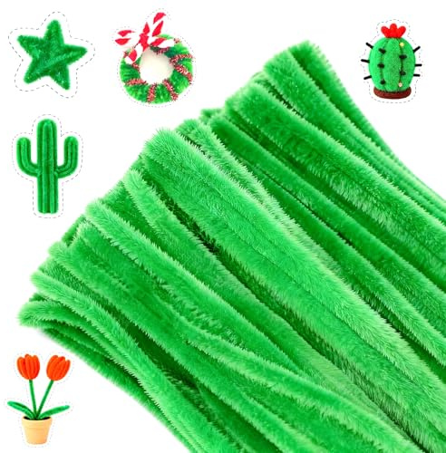 G2PLUS Grün Pfeifenreiniger 6mm, 100 Stück Pfeifenputzer zum Basteln, Pfeifenputzer für Blumen Pfeifenreiniger, 30cm Chenilledraht für Kinder zum Basteln und Dekorieren