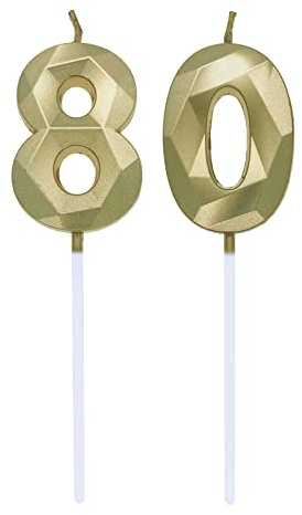 Geburtstagskerzen Zahlen 0 und 8, 8. Geburtstag Zahl Kerzen Geburtstagskerzen Cake Topper 80. Geburtstag Kuchendeko Kuchen Dekoration, für Hochzeit Party Hochzeit Jahrestag Feier Gold