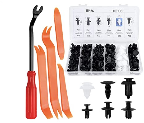 100 clip per carrozzeria auto, 6 misure di fissaggio per rivetti in plastica universale Auto nero clip in nylon paraurti clip auto, clip per pannello per porta fermo