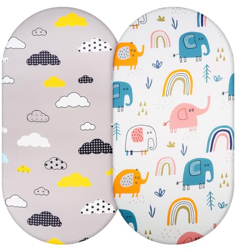 Aolso Baby Matratzenschoner Spannbettlaken, 2er Pack Stubenwagen Bezug 84 * 41cm,Kinderwagen Matratzenbezug, Spannbettlaken für Kinderbetten aus Polyester gewebt(Weiß/Grau)
