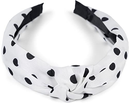 styleBREAKER Damen Haarreif Punkte Knoten Rockabilly, Weiß-Schwarz | 5 cm breit, flexibler Kunststoffkern mit robustem Polyester-Überzug, drückt nicht, passend für 54-58 cm Kopfumfang.