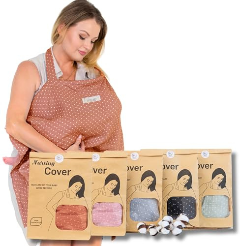 Bisoo Delantal de Lactancia 100% Muselina - Pañuelo Ajustable y Transpirable - Cubierta Multifuncional con Bolsa Incluida (Mocha)