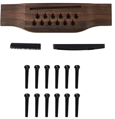 Focket 15 teiliges Set Brücke für 12 saitige Akustikgitarren Ersatzteile, Akustikgitarrenbrücke, Palisander Gitarrenbrücke mit Sattelmutter, Verstellbarer Schaft Reparatursatz