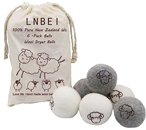 Wool Dryer Balls - 6 PCS Tumble Dryer Balls, Hypoallergenic, Reusable, Anti Static Tumble Dryer Balls, Natural Fabric Softener, Reduce Drying Time and Wrinkles, Wool Balls for Tumble Dryer