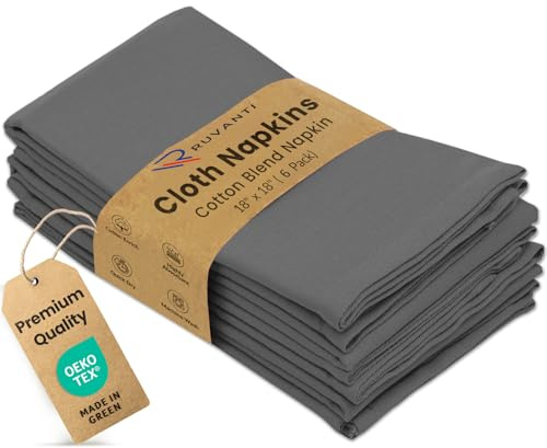 Ruvanti Stoffservietten, 45,7 x 45,7 cm, waschbar, weich, langlebig, saugfähig, Baumwollmischung, Tischservietten, Tuch für Hotel, Mittagessen, Restaurant, Hochzeitsfeiern – Anthrazit, 6 Stück