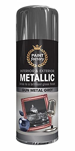 AlezyB - 2 x Metallic Gun Metal Grey Spray Paint 400ml Multi-Purpose Aerosol Use for Metal and Wooden Furniture, Ornaments, Decorative Items and Much More for Interior & Exterior