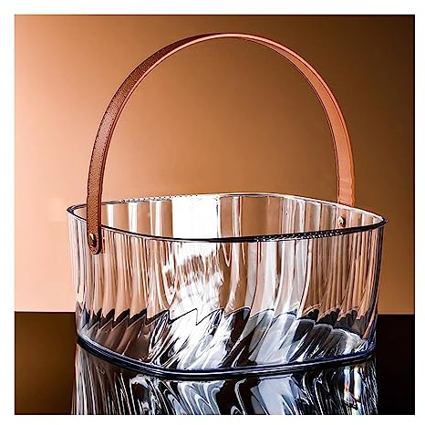 Bar Buckets Square Transparent Acrylic Ice Buckets with Brown Leather Handle Home Wine Bucket Champagne Bucket Wine Cooler Bucket Portable Party Tubs for Drinks Chiller Bin for Beer Bottle Ice Bucket