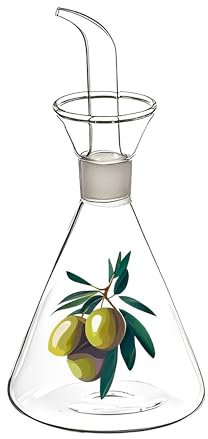 SNOWDVANCE Aceitera Antigoteo Cristal - Vinagrera de Vidrio Transparente para Cocina, Mesa Comedor Dispensador Multifuncional (Antigoteo 125ml - Estampado Olivas)