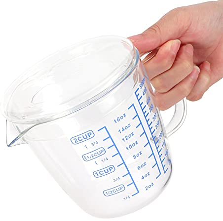 Nikou Hitzebeständiger Glas Messbecher, Milchwaage, Messbecher Mit Deckel, Eingedickter Messbecher MilchwaageGlasmessbecher Küchenutensilien(500ML)