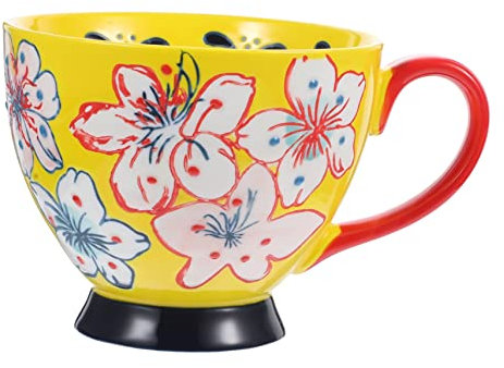 MAGICLULU Tazza Colazione in Ceramica Decorata Mano Mug Per Latte Caffè Cereali e Bevande Calde Fredde Manico Resistente Per Casa Ufficio e Ristorante Capacità Ampia Giallo Sfumato