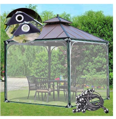 DTVEW Vinyl-Planenvorhänge für Outdoor mit Öse und Bungee-Ballschnur Transparente wasserdichte PVC-Plane UV-Schutzvorhänge Thermovorhänge für Gewächshäuser(2.2x2.2m/7.2x7.2ft)