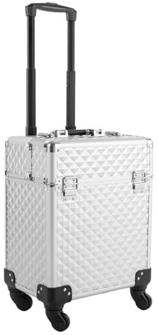 wanwanper Kosmetikkoffer, Trolley Schminkkoffer, Make up Koffer Rolling Make-up Train Case, Kosmetikorganiser Friseurkoffer für Visagisten, Hairstylisten, Maniküre, 34 * 24 * 41cm (Silber)