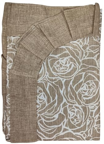 Tovaglia Plastificata Con Balza Volant Fantasia Floreale Rosa Stilizzata Tavolo Cucina Salotto Rettangolare Cerata Antimacchia (6 Posti, Beige)