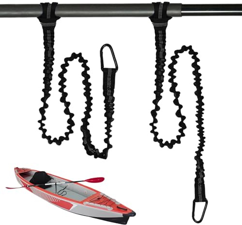 xiaoxianxian 2 Stück Kajak Paddelleine,Kajak Paddel Leine Elastische,Kajak Sicherheit Paddelleine Mit D Karabiner für Kajak Boot Surfbrett Bootfahren (Schwarz)