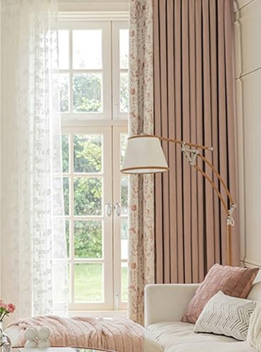 Ayoiow Gardine Blickdicht Rollo, Thermo Gardinen Mit Ösen, Chenille Vorhänge Blickdicht 2 Stück, Beige Pink, 96X214CM