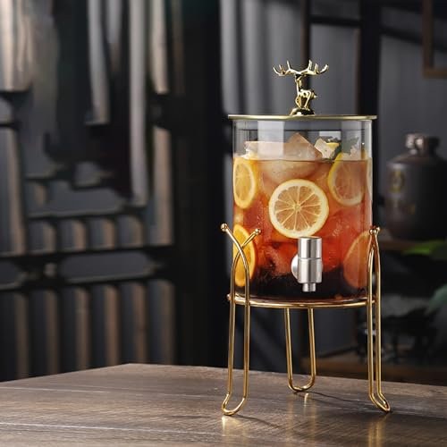 Dispenser per bevande vintage da 3/5 l - Dispenser per bevande in barattolo di vetro con rubinetto e porta punch per cocktail, resistente alle alte temperature, perfetto per feste ed eventi 3L C