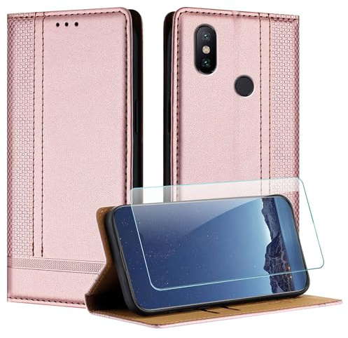 JayModCase Funda para Xiaomi mi 6X / A2 con Protector Pantalla, Flip Leather Ranura Tarjeta Magnético Wallet Carcasa con Cierre magnético Soporte Plegable para Xiaomi A2 - Oro Rosa
