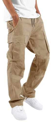 SHEKINI Joggingbyxor för män, långa sportbyxor, cargo med fickor, fritidsbyxor, utomhus, träningsbyxor, sweatpants löparbyxor (kaki, S)
