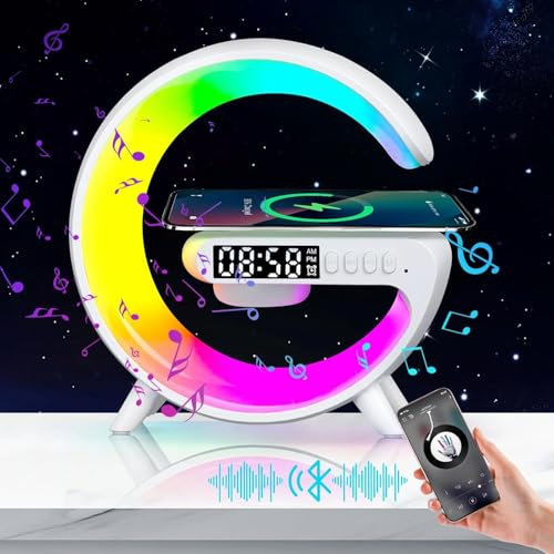 Longzhuo Luz ambiental Rhythm,Luz de carga inalámbrica,Lámpara de mesa con altavoz Bluetooth,Lámpara LED de mesilla de noche con función de carga,Sleep assist (blanco)