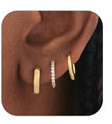 GEMAURA 3 Paar Ohrringe Gold Hypoallergen 14K Vergoldet Ohrstecker Gold Creolen Gold Klein Piercings Ohr Gold Stapelbar Gold Ohrringe Damen Set für mehrere ohrlöcher