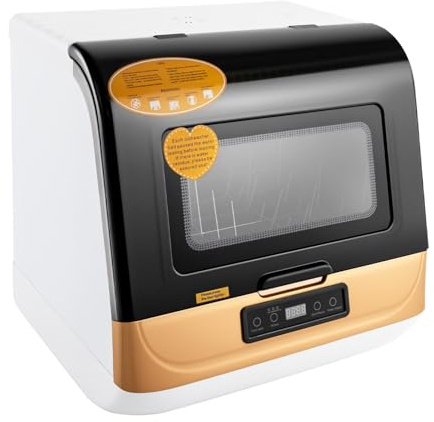 Geschirrspüler Mini, Tischgeschirrspüler Klein, Spülmaschine Tragbarer mit 3 Reinigungsprogramme & Trockenfunktion, Freistehend Geschirrspüler für Wohnungen, Büro, Campingplatz, Wohnwagen (Gold)