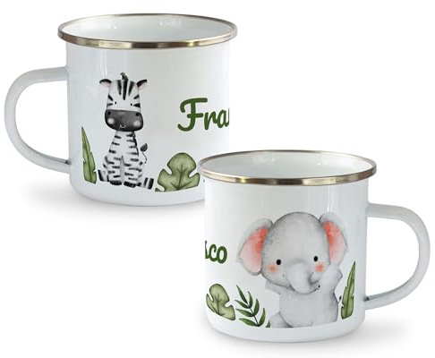 PHOTOCITY Tazza asilo con nome, tazza per bambini personalizzata, infrangibile bambini, in alluminio personalizzata (Elefante-zebra)