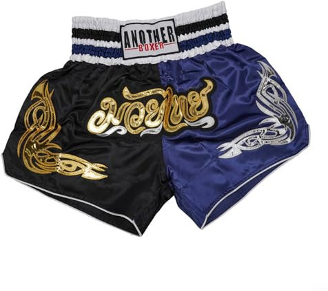 Yhenlovtt Unisex-Erwachsene Kampfsport-Shorts, Muay Thai, MMA, Kickboxen, Schwarz/Blau, L