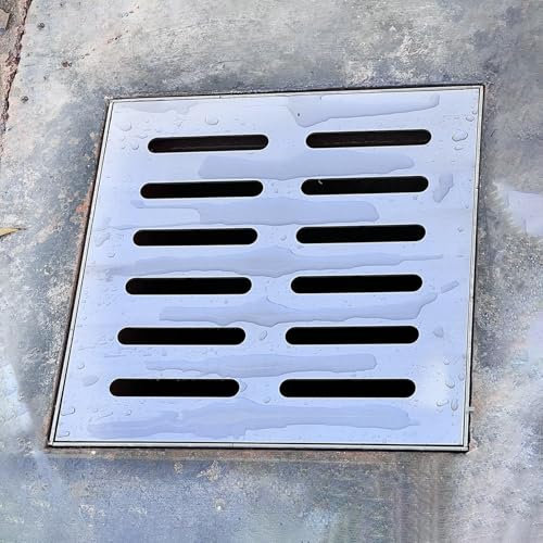 Entwässerungsrinne Robuster Quadratischer Abwasserkanaldeckel für Die Terrasse, Schnell Entwässernder Rost aus Edelstahl 304 mit Sockel, Regenrinnendeckel für den Außenbereich zum Blockieren(10cmx10cm