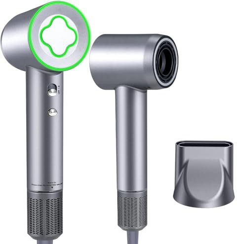 asciugacapelli AC 1600 W, con diffusore, 2 velocità e 4 temperature (argento)