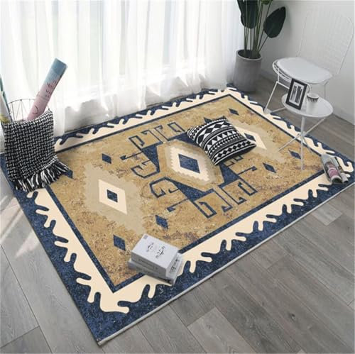 RUGMRZ Teppich Für Schlafzimmer Teppiche & Matten 120x180CM groß blau Vintage geometrisches Muster bequemer strapazierfähiger