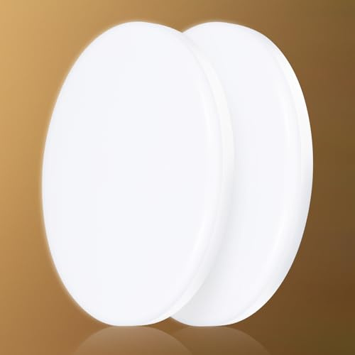 genatu Badlampe Decke IP65 Wasserdicht - 17W LED 2335lm Warmweiß 3000K CRI80+ Flackernfrei - Flache 5,2cm Weiße Deckenleuchte für Küche/Dachboden/Garderobe (22cm)