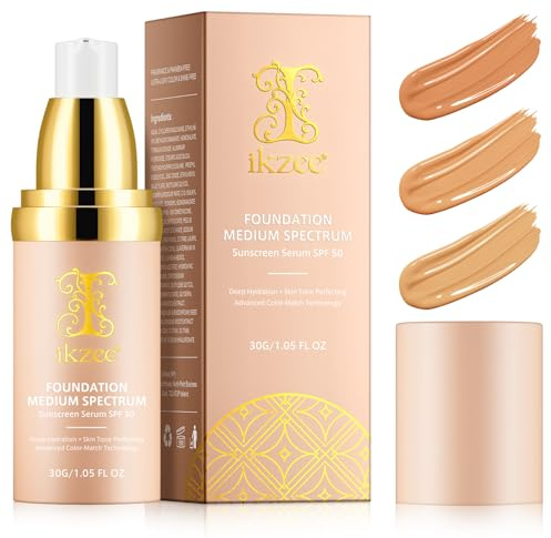 Foundation 4 in 1 - SPF 50 Sunscreen Serum Medium Coverage Concealers Waterproof & Longwearing Deep Hydration Color Changing Foundation Liquid Makeup Base Concealer for All Skin