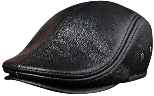 Generisch Schiebermütze Herren, Echt Leder Schiebermütze mit Ohrenklappe Schlägermütze Flat Cap, Echtes Aus Leder Ivy Futter Ohrenschutz, Barret Cap