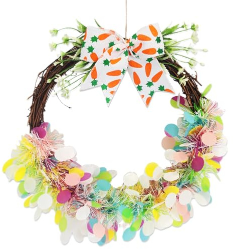 Obesntln Coronas de Pascua para puerta delantera, corona decorativa para porche, decoración de guirnalda para vacaciones de Pascua, colgador de corona decorativo de primavera, corona de huevo de