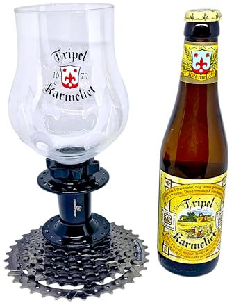 Verre à Bière Tripel Karmeliet avec Support de Vélo Unique, Calice sur Base de Dérailleur, Collection Cyclisme
