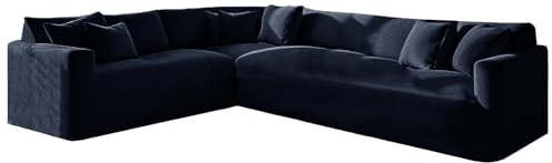 KYJSW Ecksofa üBerzug Stretch Samt (Marineblau,6 Seat-2C3 3 PCS) | Sofabezug L Form 1/5/6/7 Sitzer Sofa üBerzug Anti-Rutsch Waschbar Elastischer Sofahusse Für Wohnzimmer