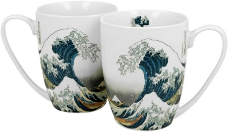 DUO ART GALLERY Lot de 2 gobelets classiques 360 ml The Great Wave Inspiré par HOKUSAI, porcelaine New Bone China
