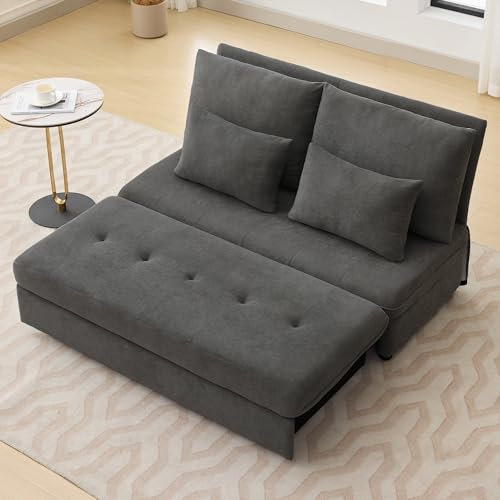 MOBETTRES Doppelsofa, Polstersofa, klappbares Schlafsofa,Schlafsofa mit Schlaffunktion, Chenille-Stoff, Dicke Kissen, ausziehbare Aufbewahrungsbox. Geeignet für Wohnzimmer (Grau)